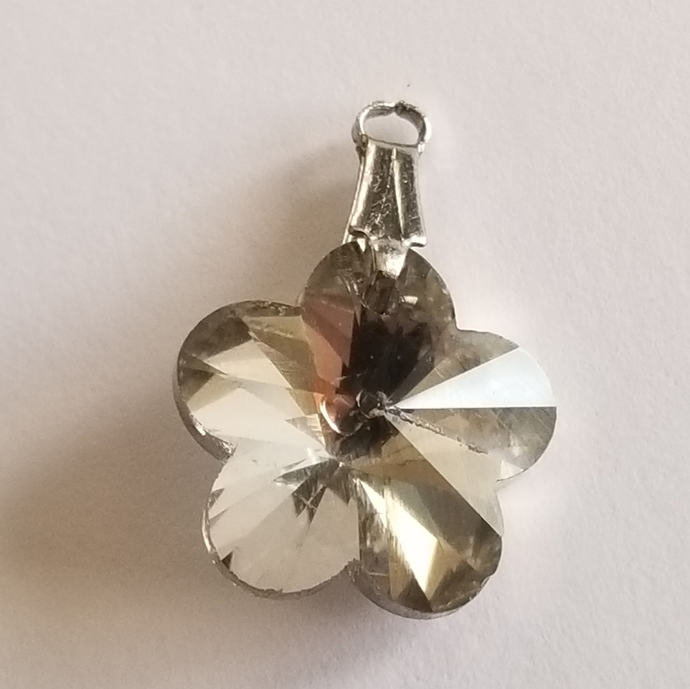 Crystal flower pendant charm silver tone floral tiny dainty